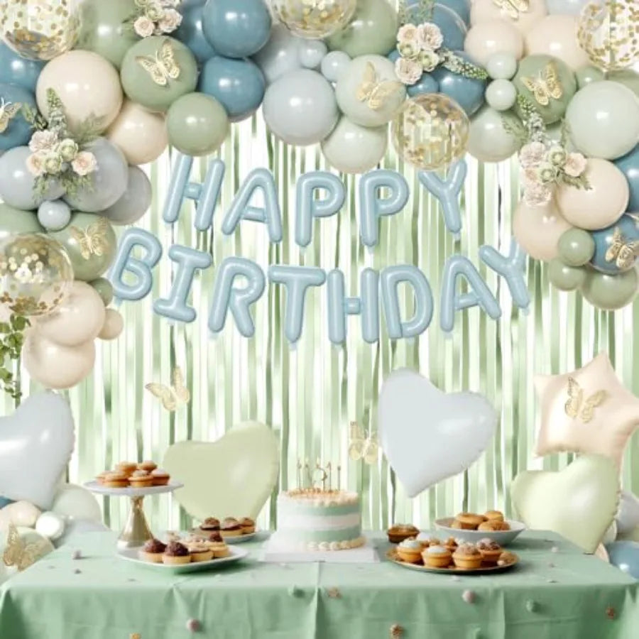 Foil Confetti Balloons Birthday Banner And Butterfly Fringe Curtains