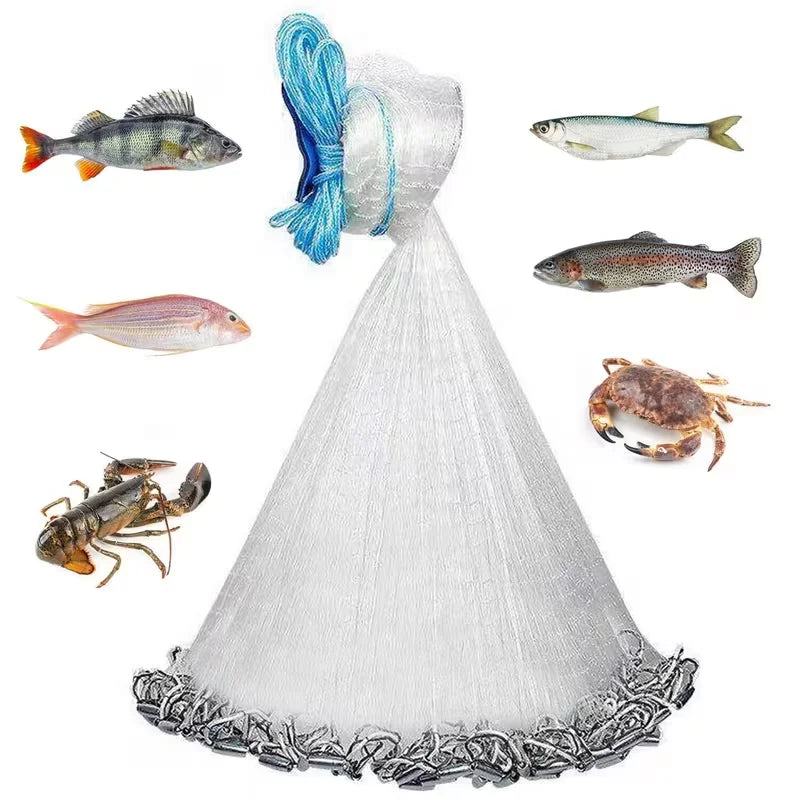 American Style Easy-Throw Fishing Cast Net, Durable Nylon Blend White Fishing Equipment, Handmade Sturdy Easy to Learn for Saltwater Freshwater All Fish Species，Christmas/Easter/Father's Day gifts