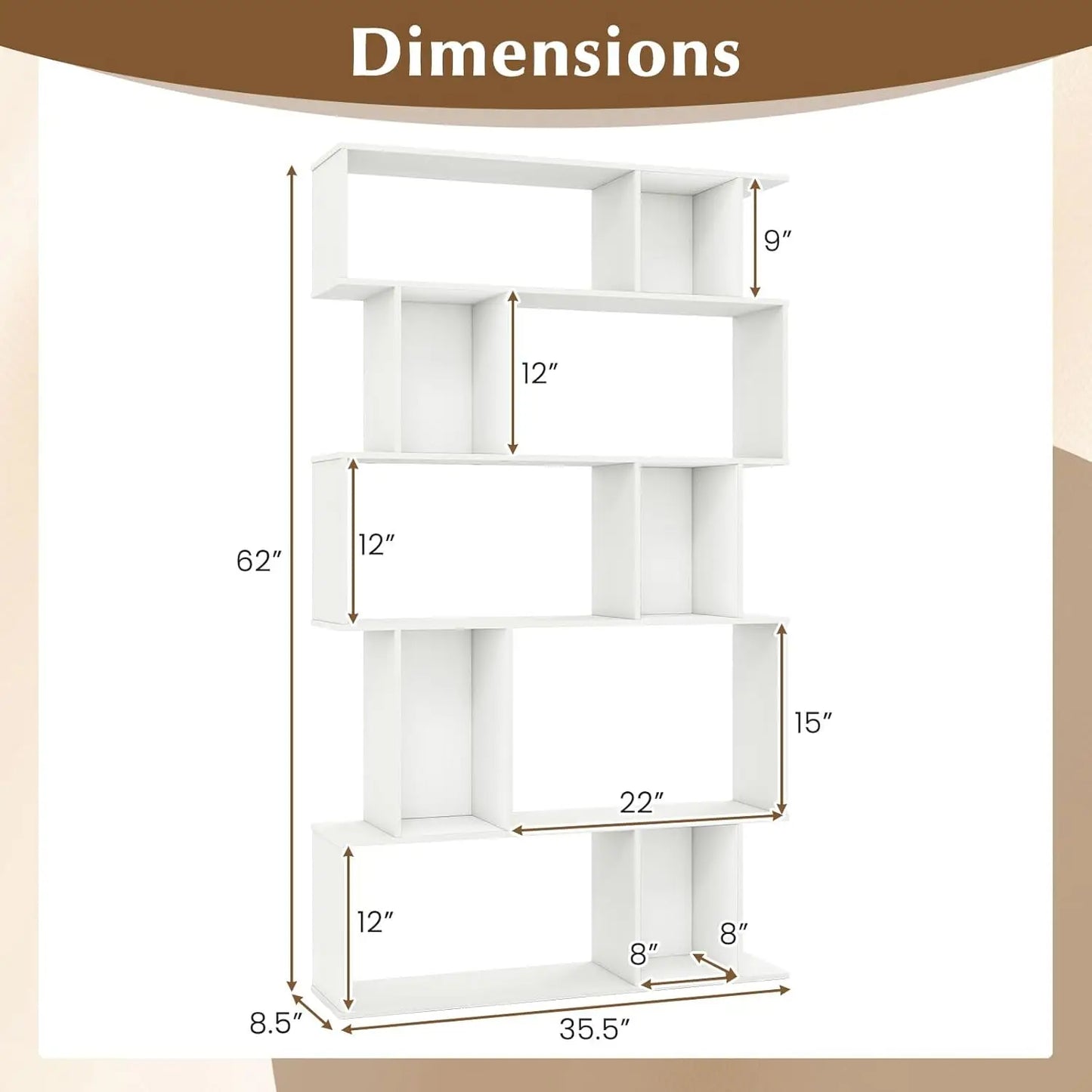 5-Tier 10-Cube Bookcase Set 2 Closed-Back Cubbies Anti-topple Kit Living Room Home Office Bedroom Shelf, Customized