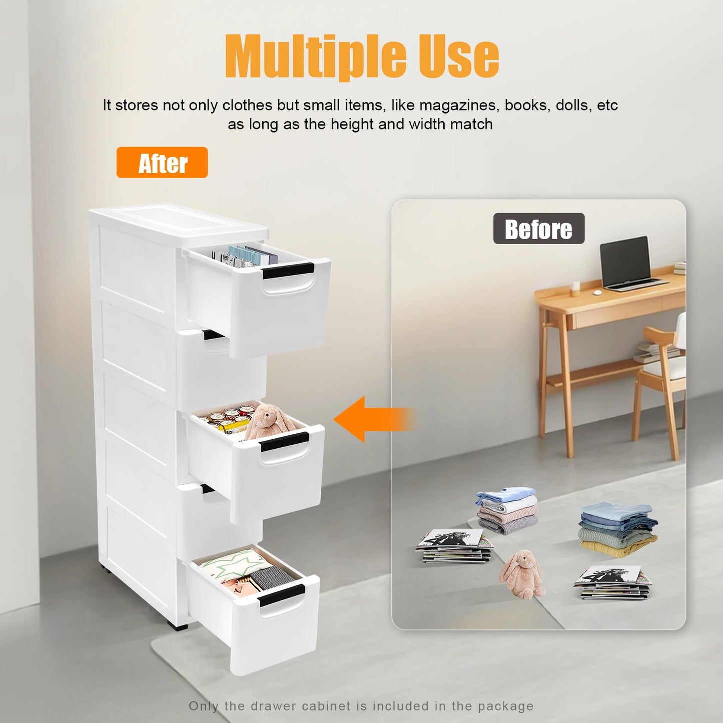 Five Drawer Rolling Storage Cabinet With Wheels Organizer