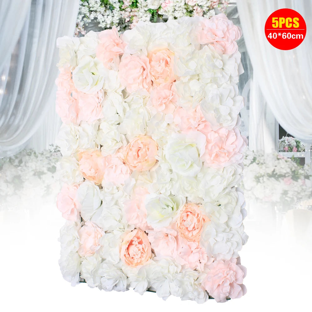 Artificial Silk Rose Flower Wall Backdrop Panel For Wedding