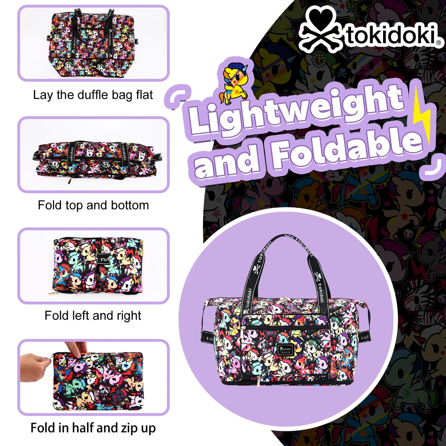 Tokidoki Unicorno Travel Luggage Bag for Short Trip Duffle Bag 40L Large Capacity Multi-functional Handbag for Sports Gym