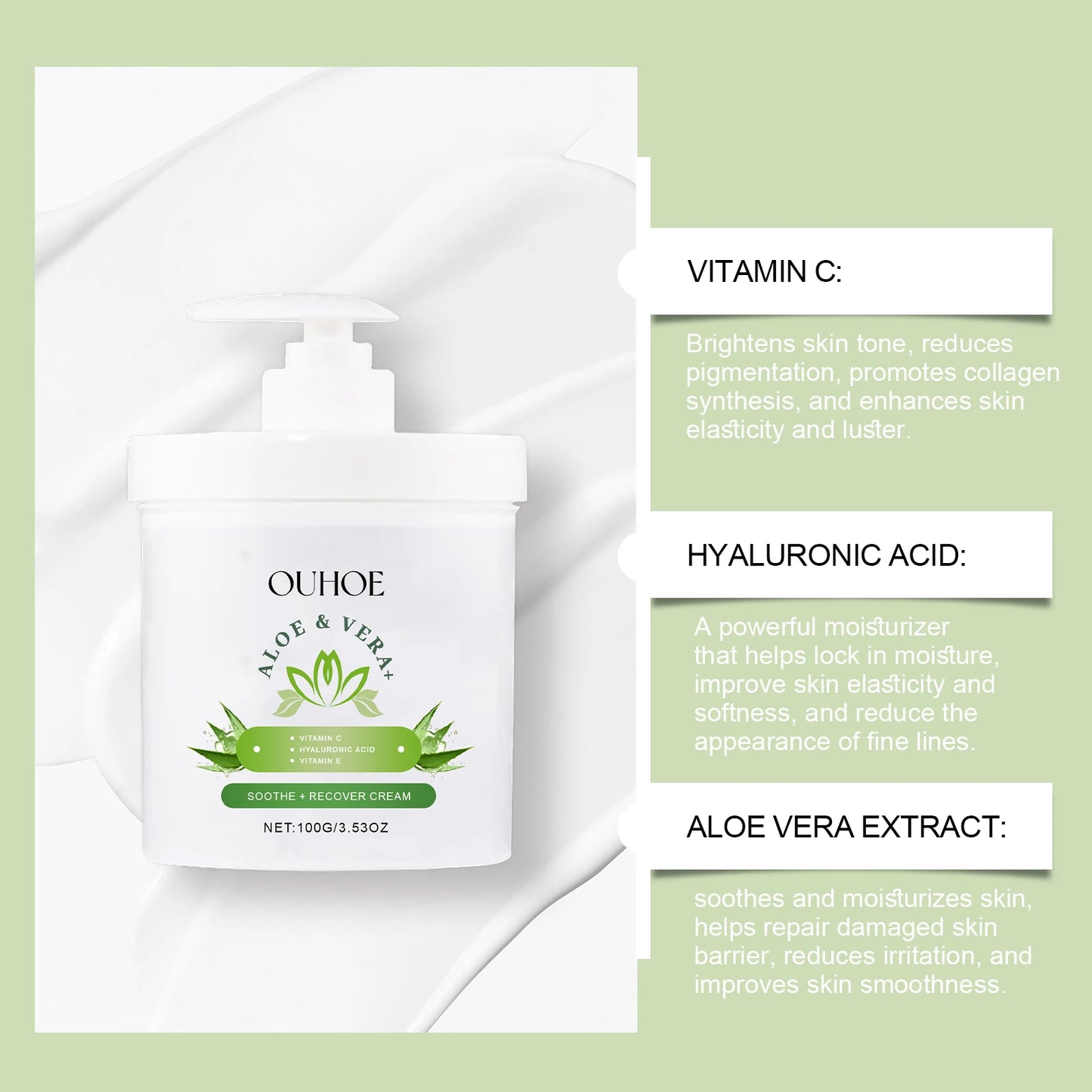 Ouhoe Aloe Firming Face Cream Hydrating Nourishing Moisturizer Non Greasy