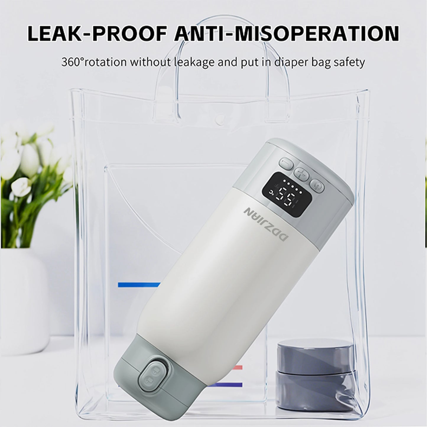 Portable Electric Heating Thermos Cup Led Temperature Display Milk Warmer