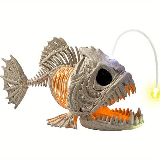 Skeleton Lantern Fish Halloween with LED Eye Plastic Bones for Halloween Party Photo Prop Decoration Graveyard Decor, Indoor Outdoor Spooky Scene(10.2" *5.5" *3")