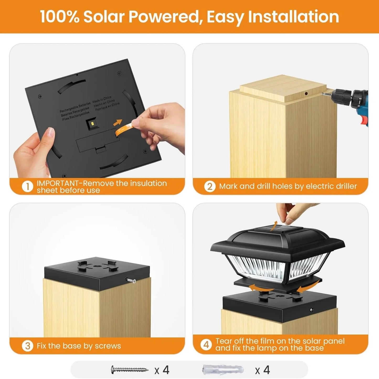 6 Or 12 Pack Solar Post Cap Lights For 3.5x3.5 To 5.5x5.5 Posts White Or Black LED Solar Garden Fence Deck Yard Lighting