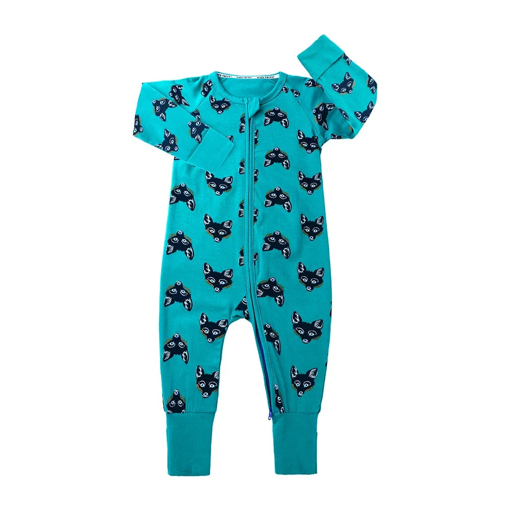New Double Zipper Infant Baby Girl Boy Clothes Geometry Long Sleeve Cotton Baby Romper Clothing For Newborn Jumpsuit 0-24 Months