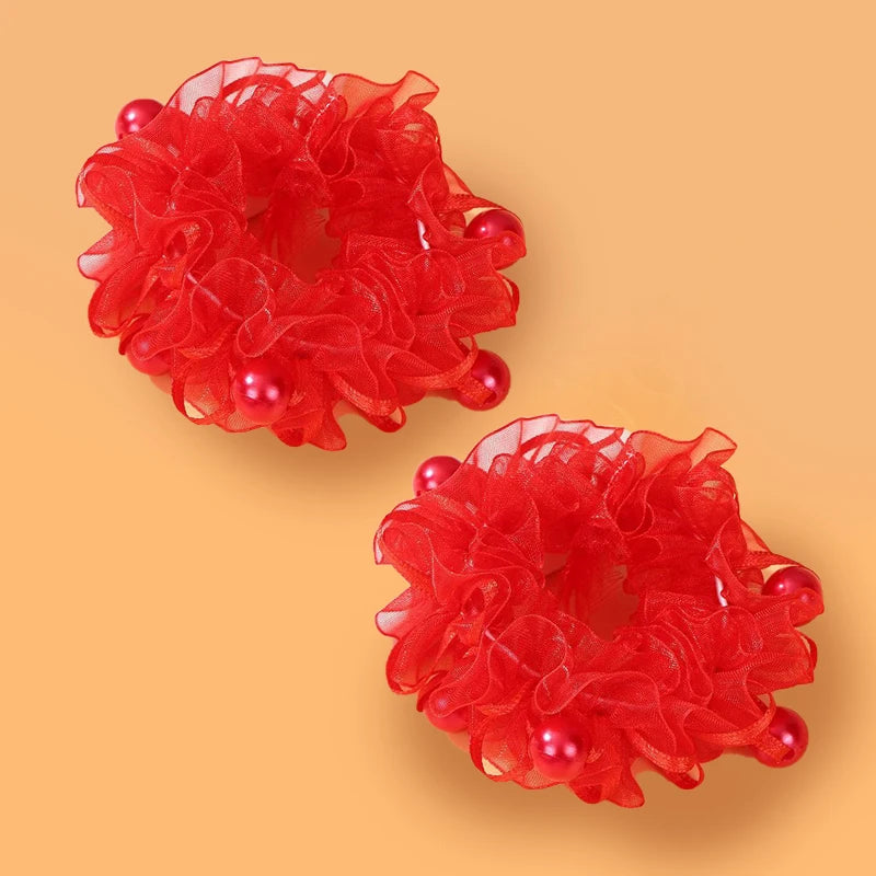 Fluffy Flower Hair Rings For Kids Elastic Hair Bands Gift