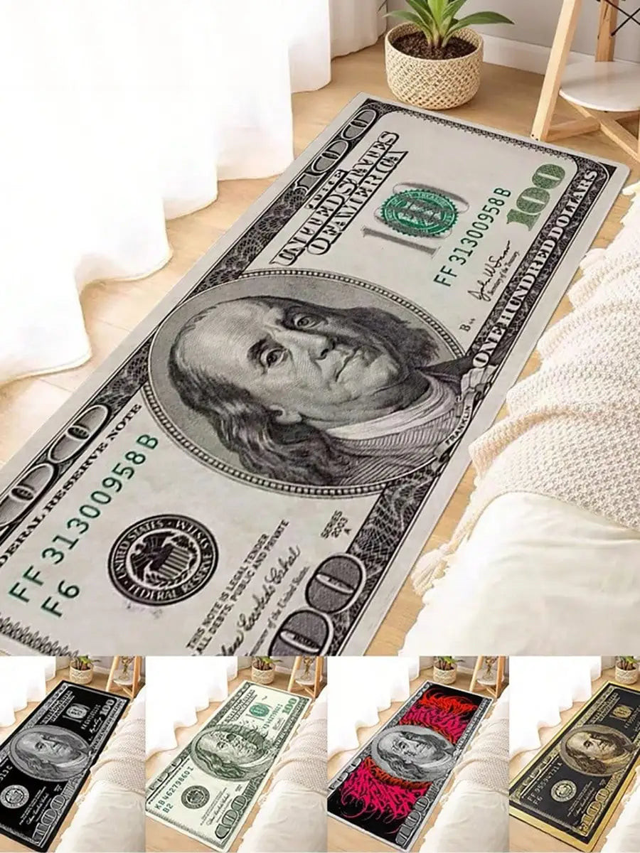 1pc Interesting Portrait & Dollar Bill Pattern Rug, Modern Creative Cartoon INS Style American Elements Rectangle Soft Area Carpet, Applicable For Outdoor, Entrance, Living Room, Bedroom, Laundry Room, Bathroom, Game Room, Wa