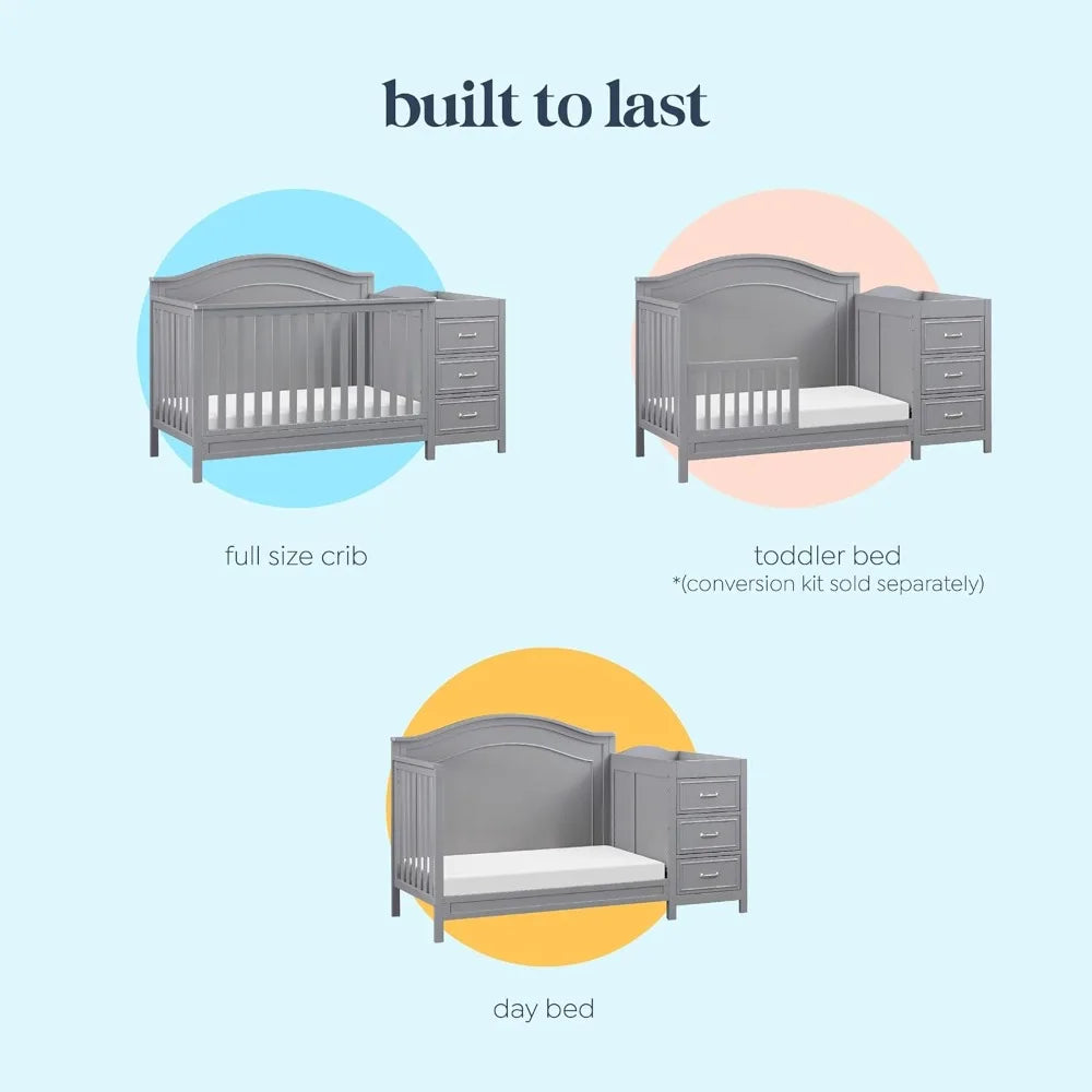 XMSJ 4 In 1 Convertible Baby Crib With Changing Table