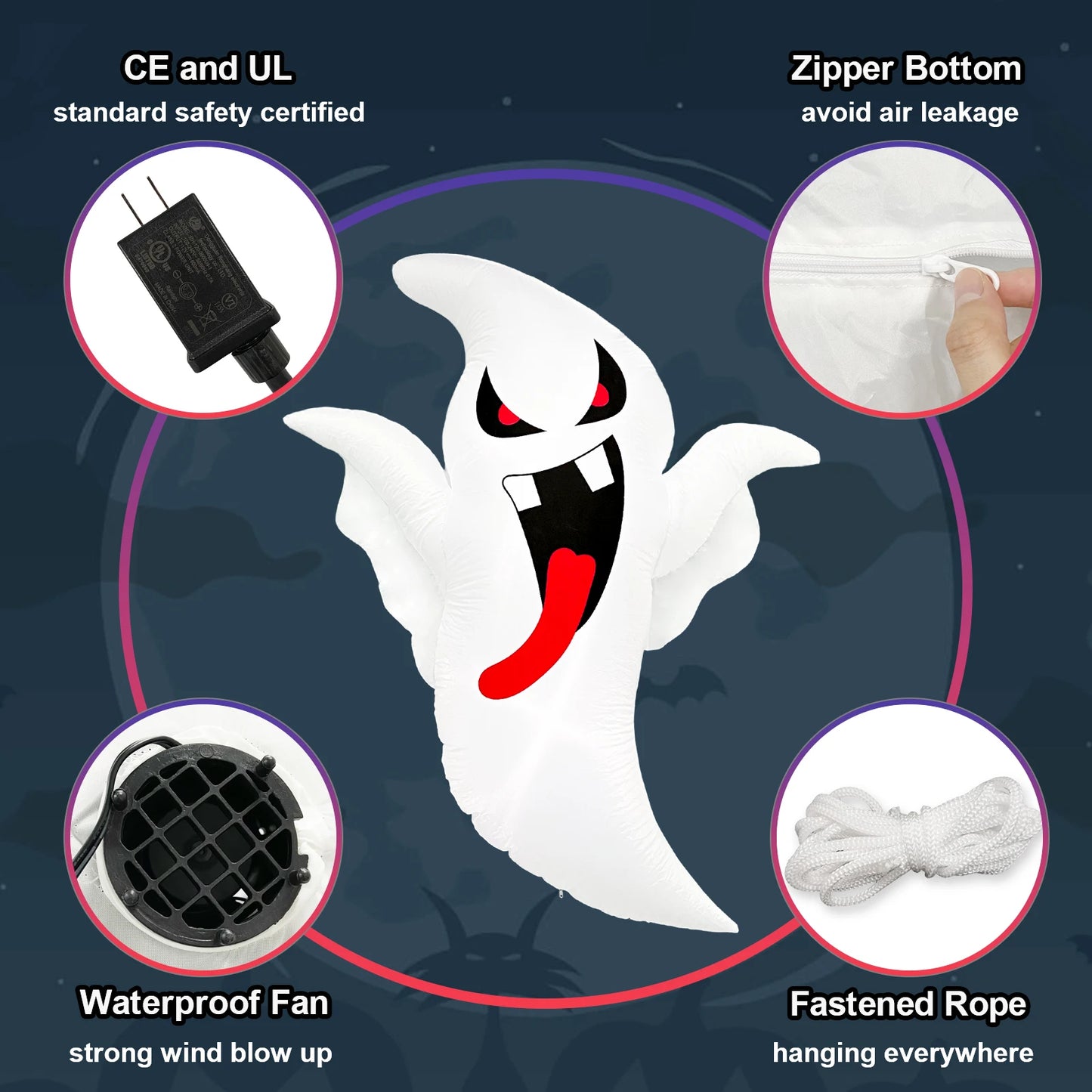 Five Point Three Foot Inflatable Halloween Ghost Foldable Window Display Outdoor Garden Decoration For Halloween Party