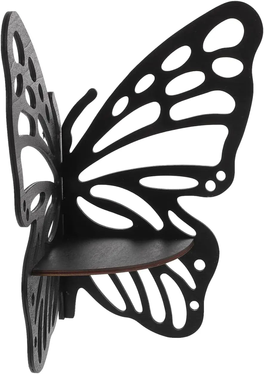 Butterfly Wall Shelf Wooden Floating Corner Bookshelf for Crystal Display Figurine Storage and Home Decor