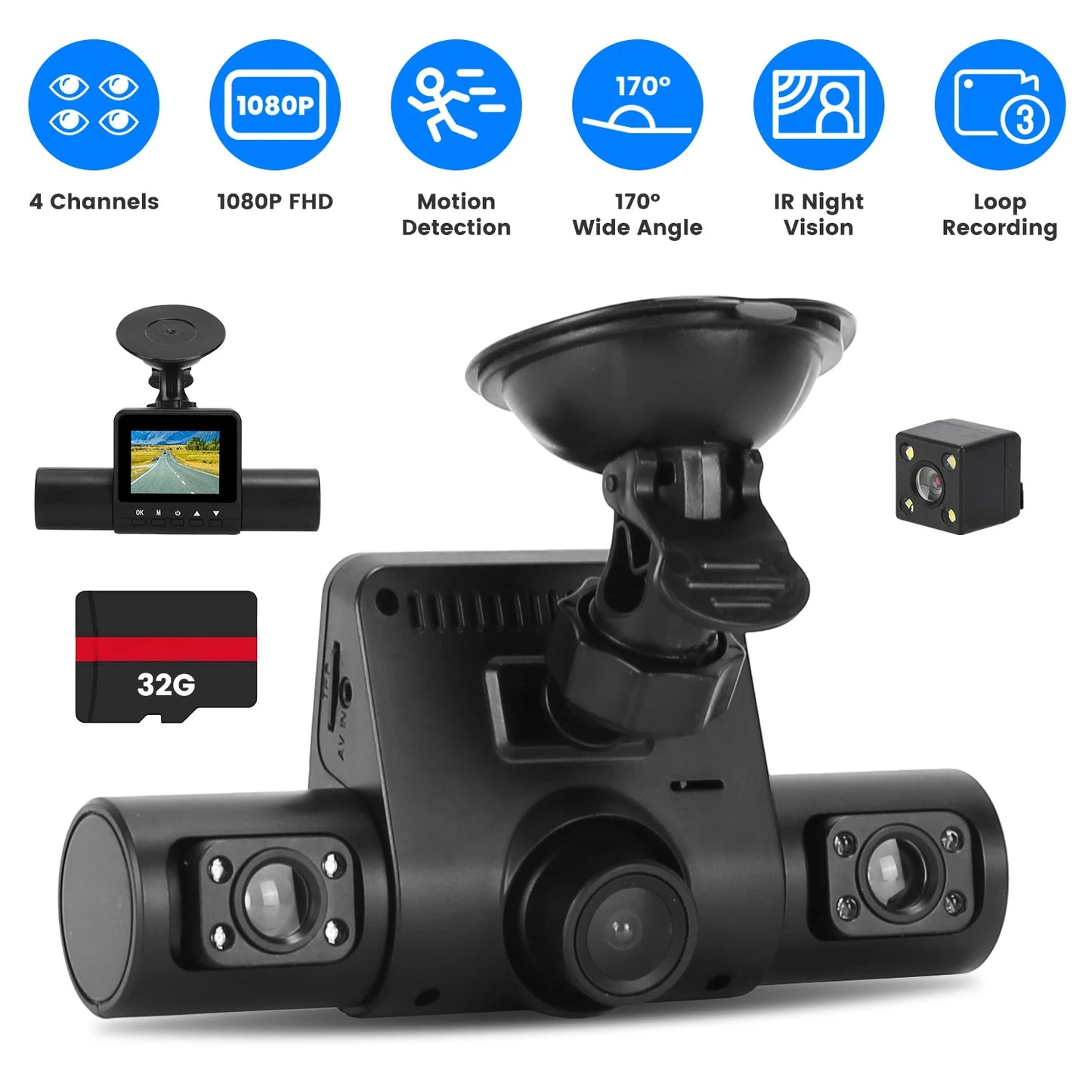 4 Channel 360 Dash Cam Front Rear IR Night Vision