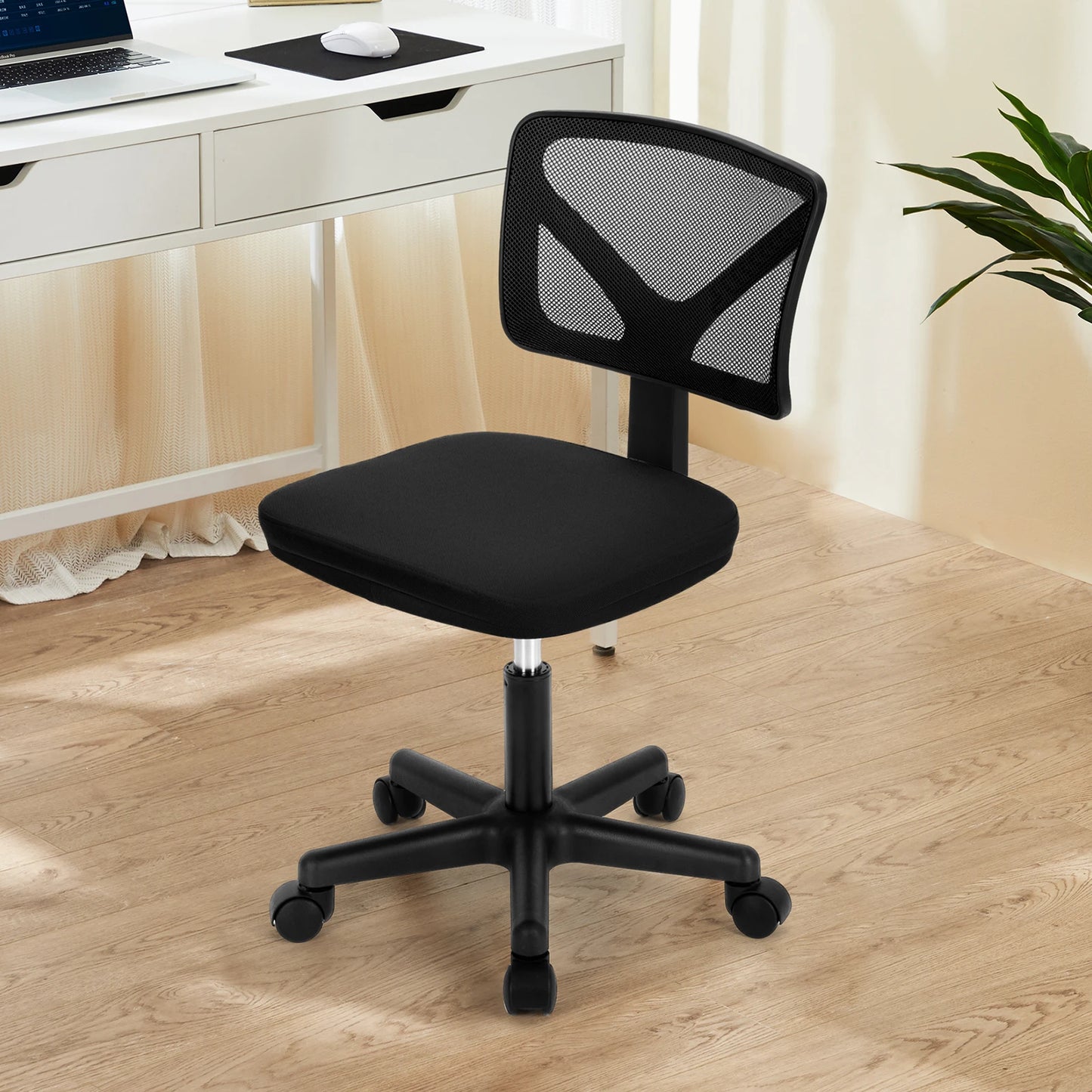 JHK Mesh Lumbar Support Armless Office Chair With Wheels Adjustable Height 360 Degree Rolling Swivel Computer Chair