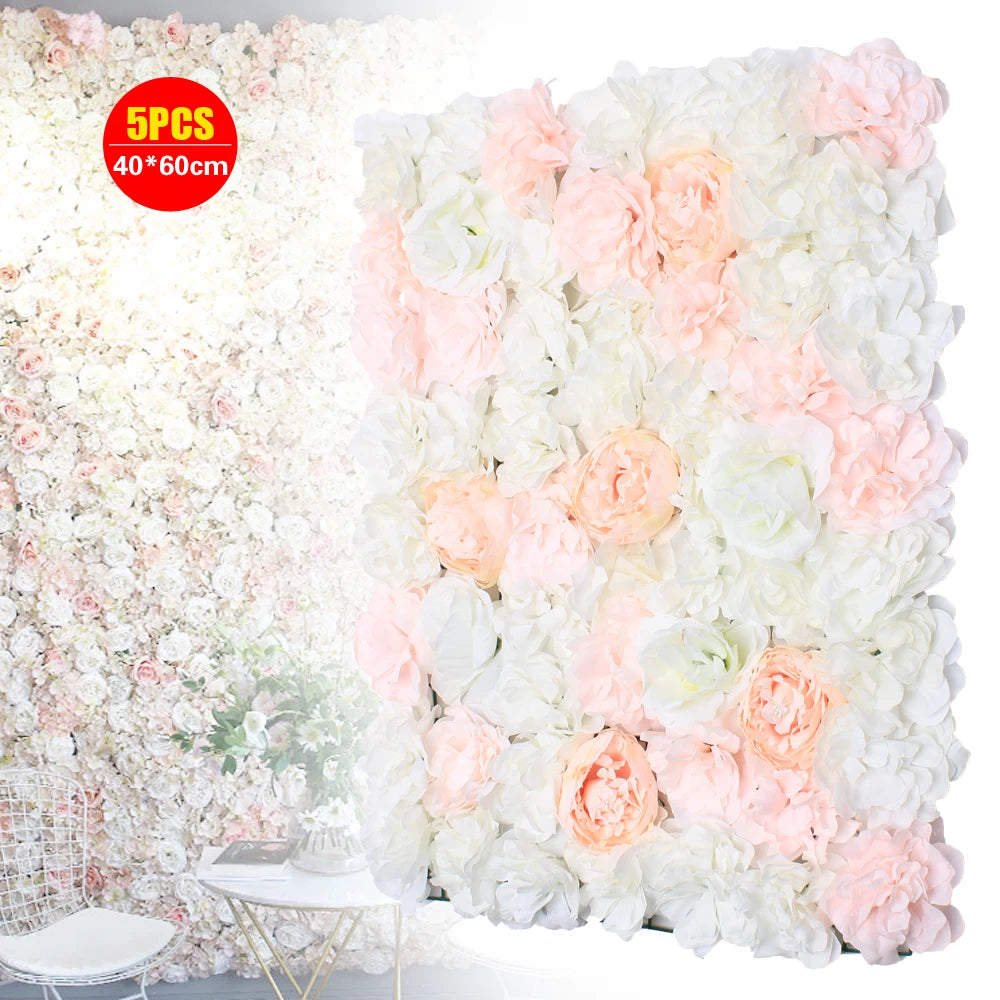 Artificial Silk Rose Flower Wall Backdrop Panel For Wedding