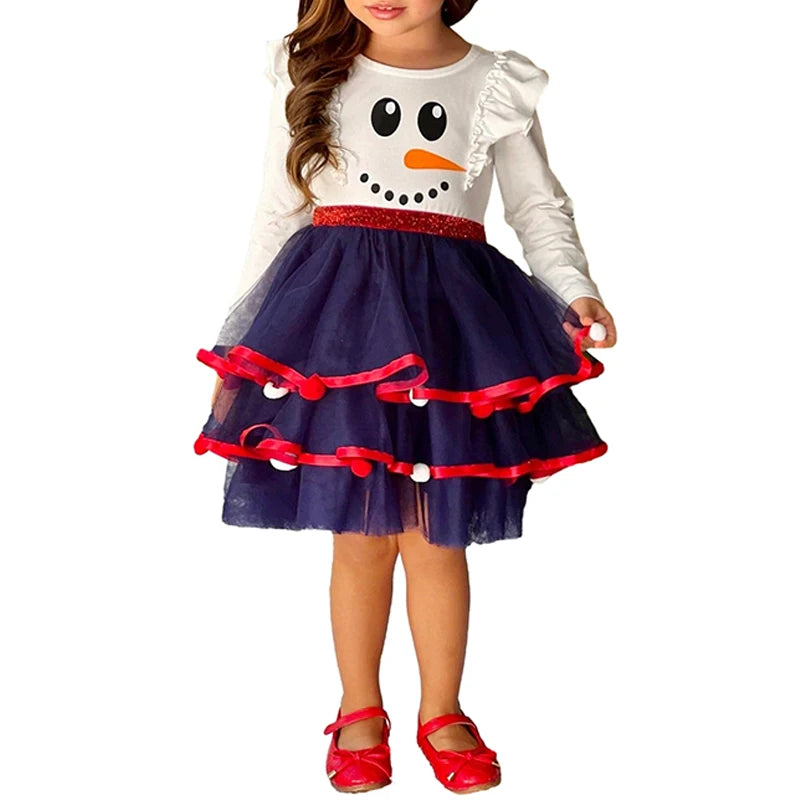 Kids Santa Claus Costume Round Neck Long Sleeve Dress