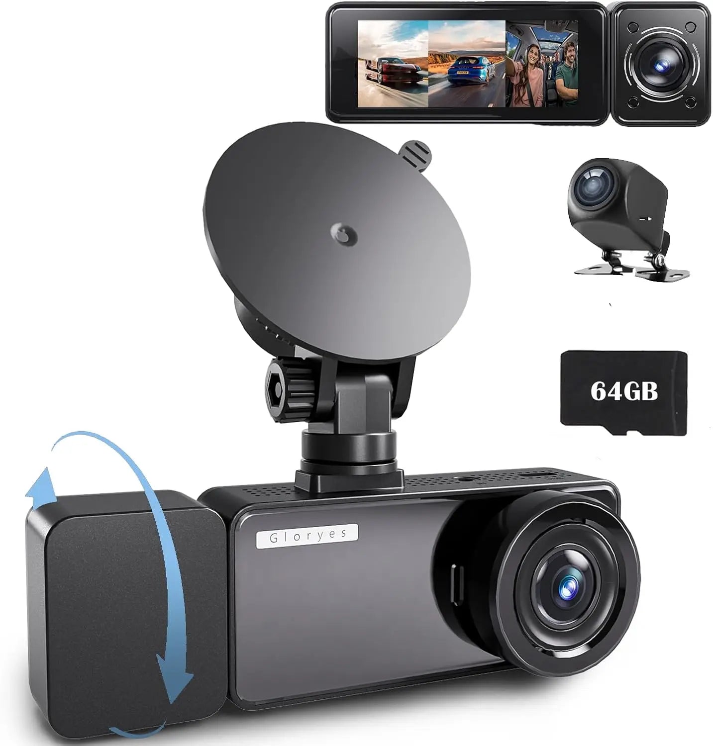 Kankeirr 3 Channel 2.5K Dash Cam With 360 Night Vision