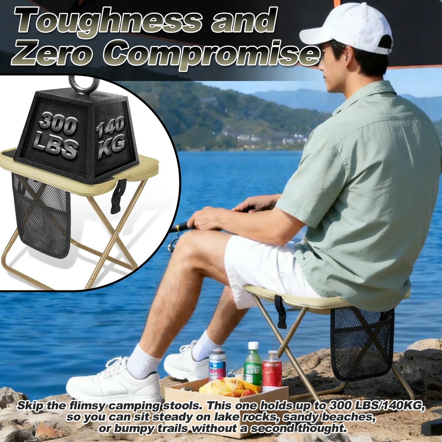 2026 New Foldable Backpack Stool for Adults, Portable Camping Stool with Sling Bag, 300lbs Capacity for Camping, Hiking, Picnic