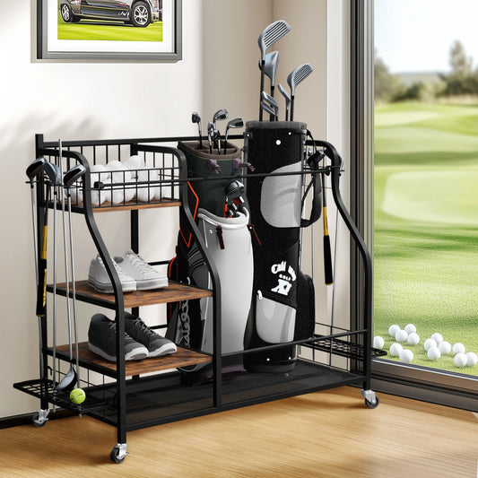 Rolling Golf Bag Storage Rack With Wheels For Sports Equipment