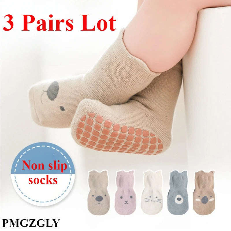 3/5/1Pairs/Lot Baby Socks Infant Newborn Anti-Slip Cotton Floor Socks for Girls Boys Cute Unisex Rubber Grips Toddler Socken