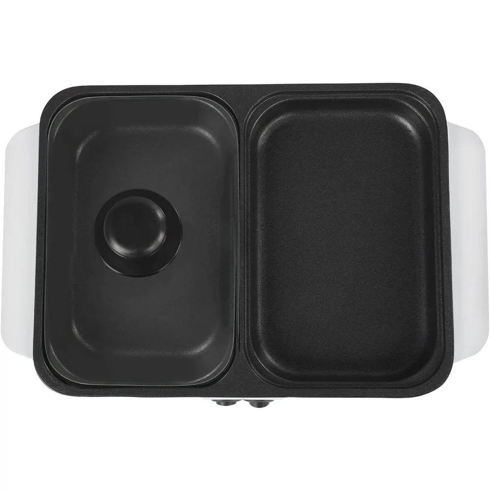 2 In 1 Electric Hot Pot And Grill Shabu Shabu Pot With Stainless Steel Nonstick Griddle For Indoor Use