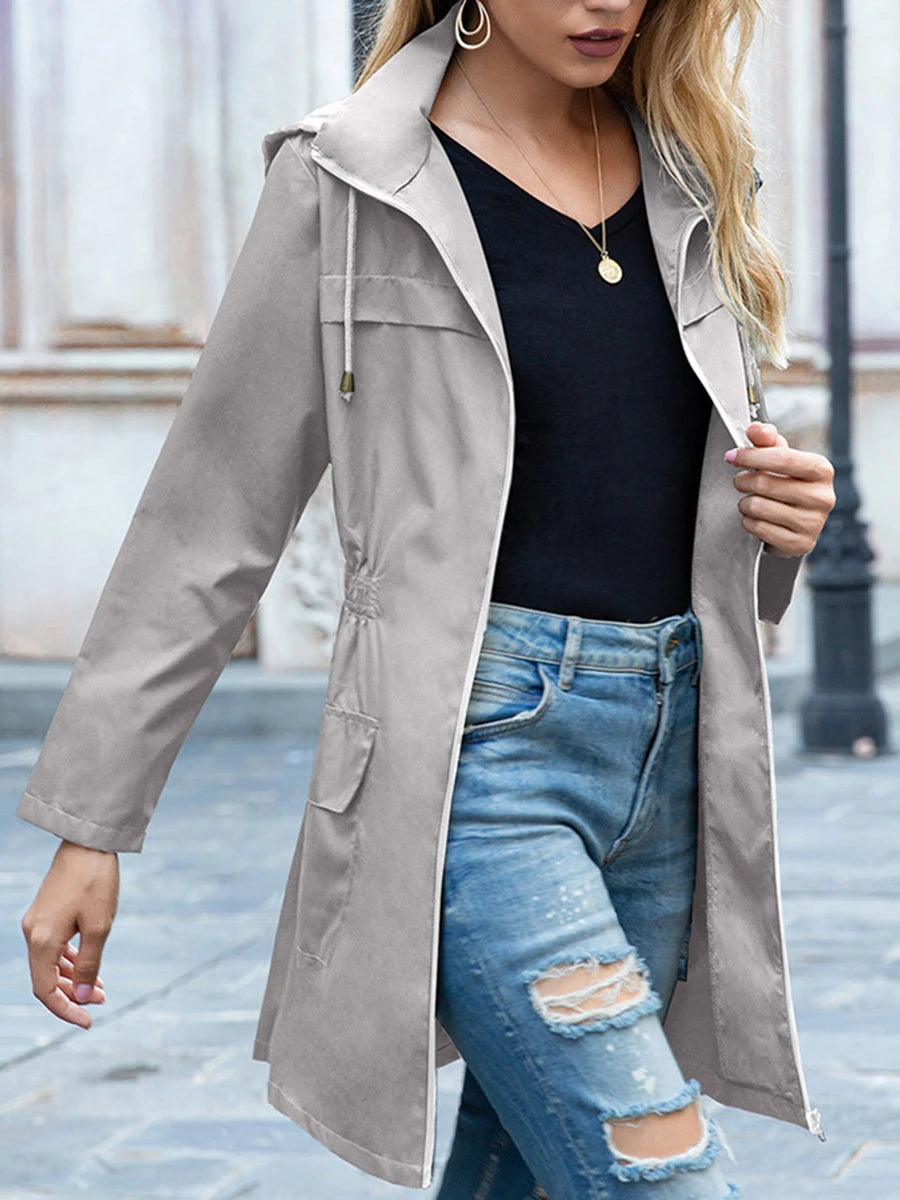 Women s Waterproof Hooded Lightweight Rain Jacket Outdoor Windproof Trench Coat Ladies Active Windbreaker with Pockets