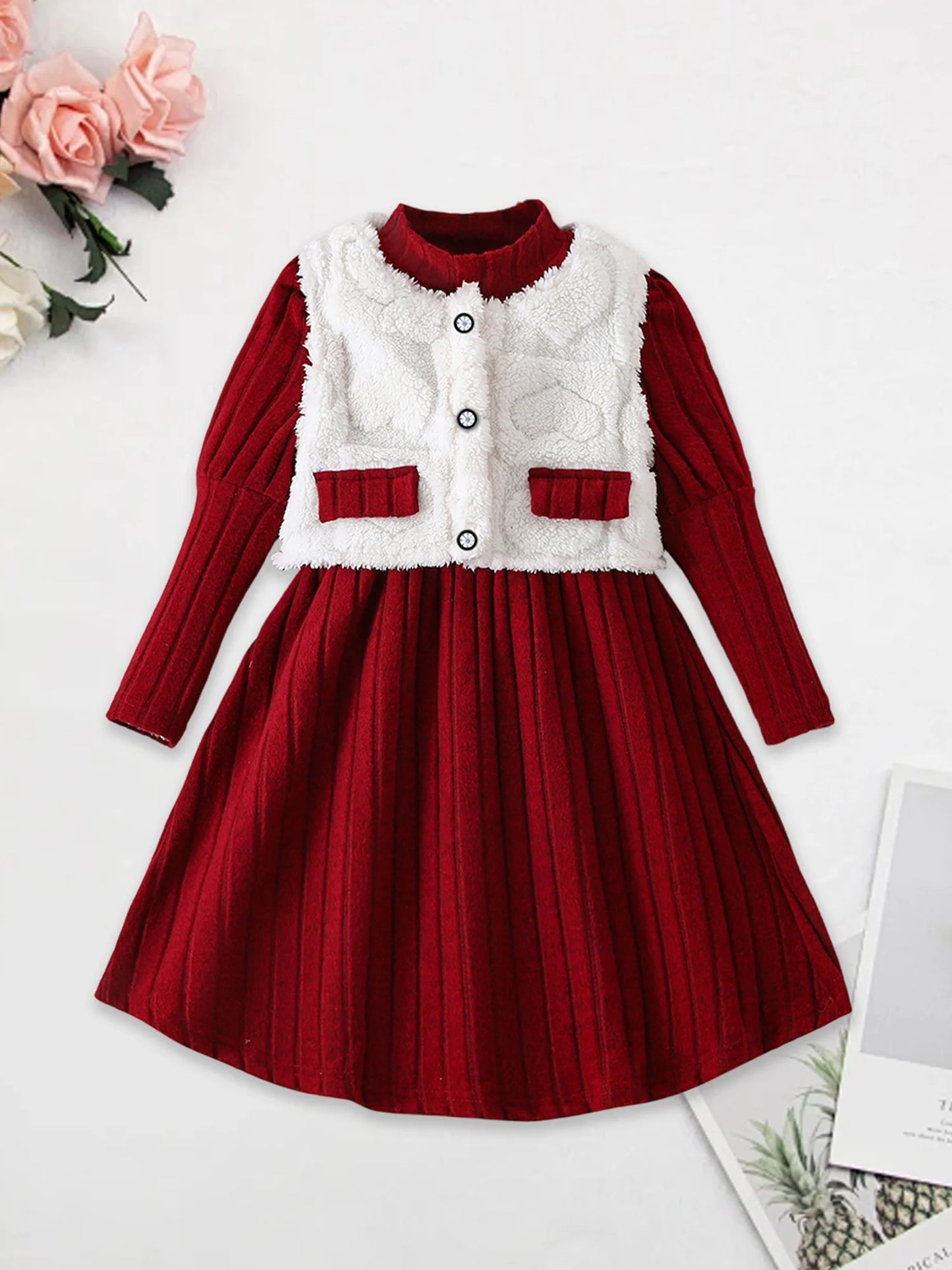 Girls 3 Piece Winter Outfit Cable Knit Sweater Leggings Faux Fur Hooded Coat