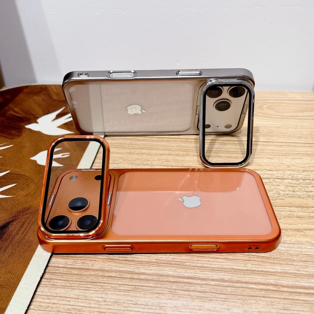 DANAISUFEI Fold Glass Camera Stand Case For iPhone 17 Series