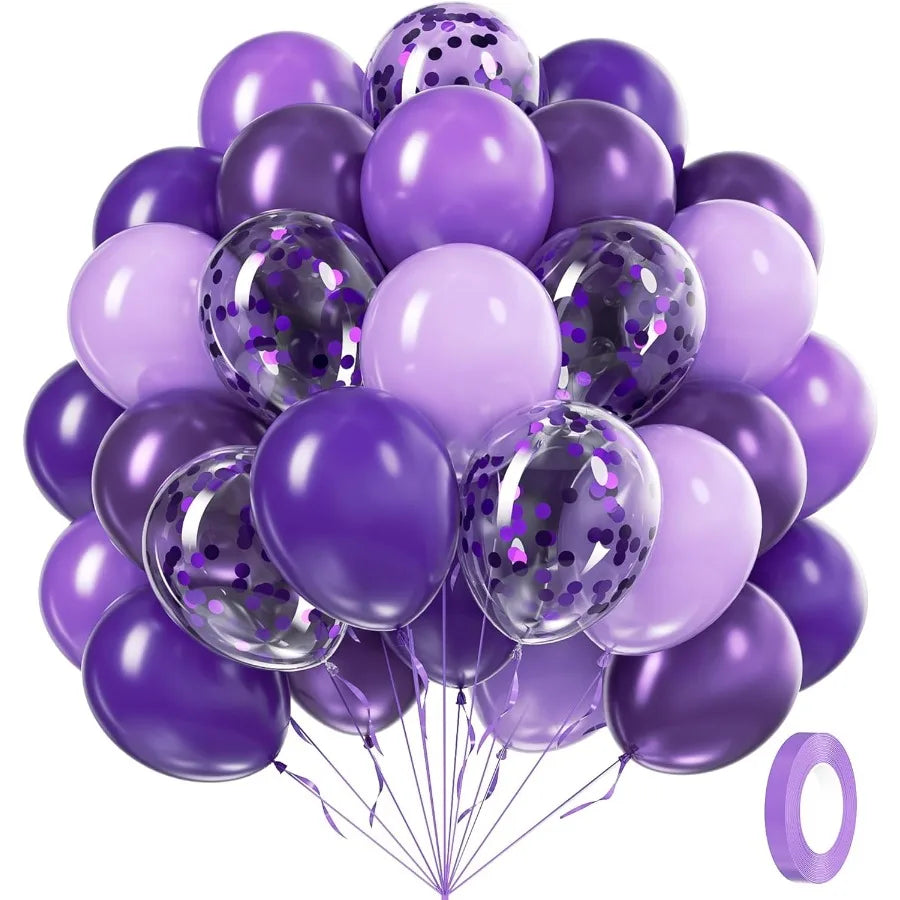 60 Pcs Purple Balloons 12 Inch Metallic Pastel Dark Purple Confetti For Birthday Wedding Baby Shower Party