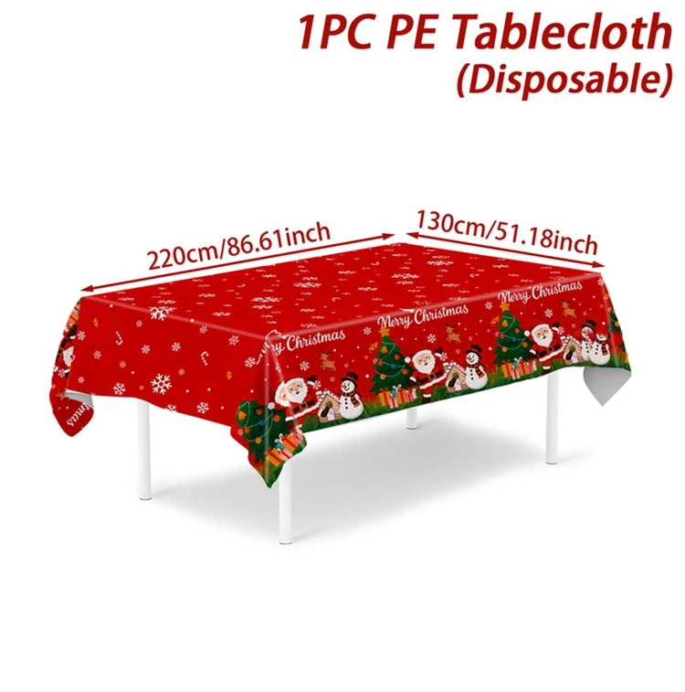 NoHign Merry Christmas Tablecloth Plastic Xmas Cover