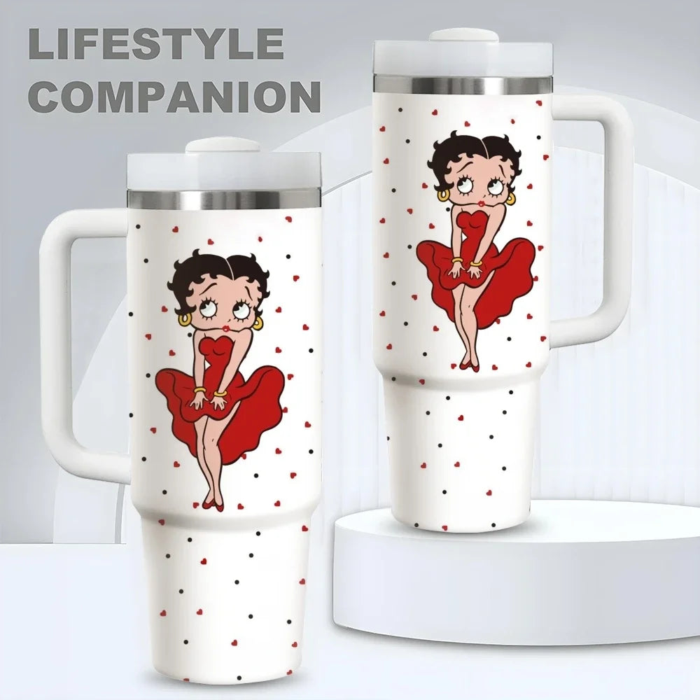 Insulated Stainless Steel Tumbler With Handle And Straw Travel Mug