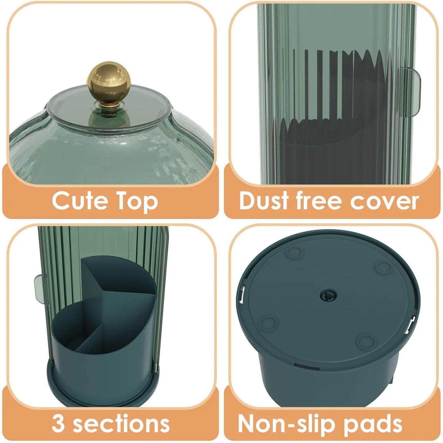 YOOLENS Makeup Brush Holder With Lid 360 Rotation Organizer