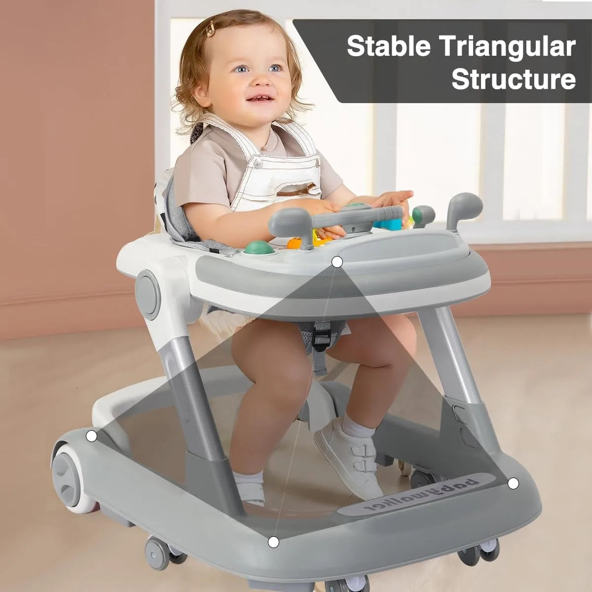 2 In 1 Baby Walker For Toddlers With Removable Feeding Tray And Music Tray Push Walker Foldable