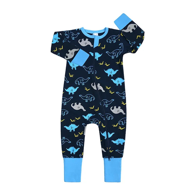 New Double Zipper Infant Baby Girl Boy Clothes Geometry Long Sleeve Cotton Baby Romper Clothing For Newborn Jumpsuit 0-24 Months
