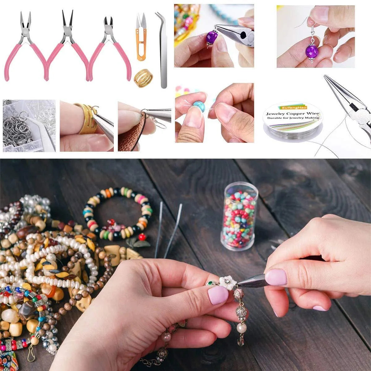 1171pcs Ultimate DIY Jewelry Making Kit - Complete Bead Assortment, Jewelry Charms, Findings, Spacer Beads, Wire, Cord, Pliers,