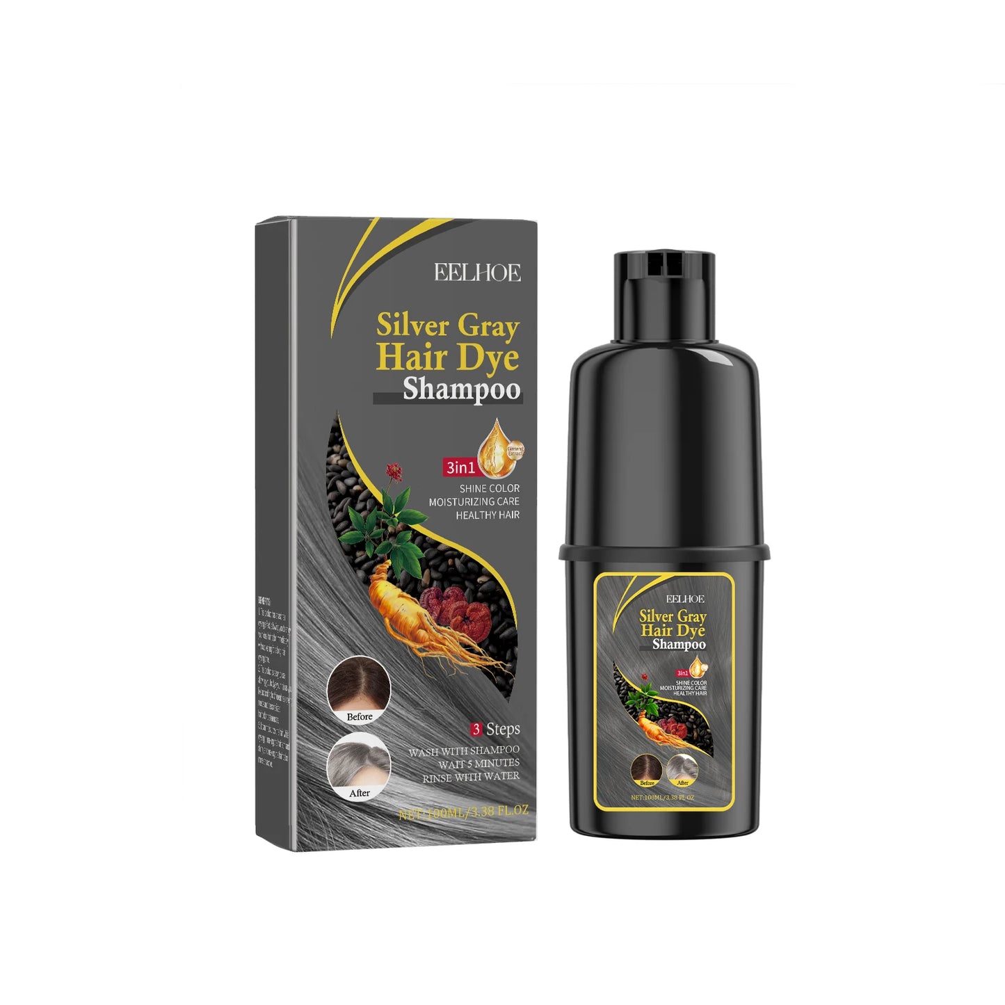 EELHOE 100ml Hair Dye Shampoo Silver Gray Quickly Dye Moisturize Make Hair Soft Shiny High-efficiency Dye Safe Gentle Hair Care