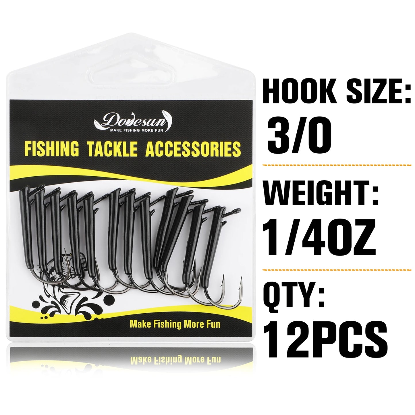 Dovesun 12PCS Ozark Rig Fishing Hooks Weedless Jig Heads for Fishing, 3/0 Texas Rig Hooks Jig Heads for Saltwater & Freshwater