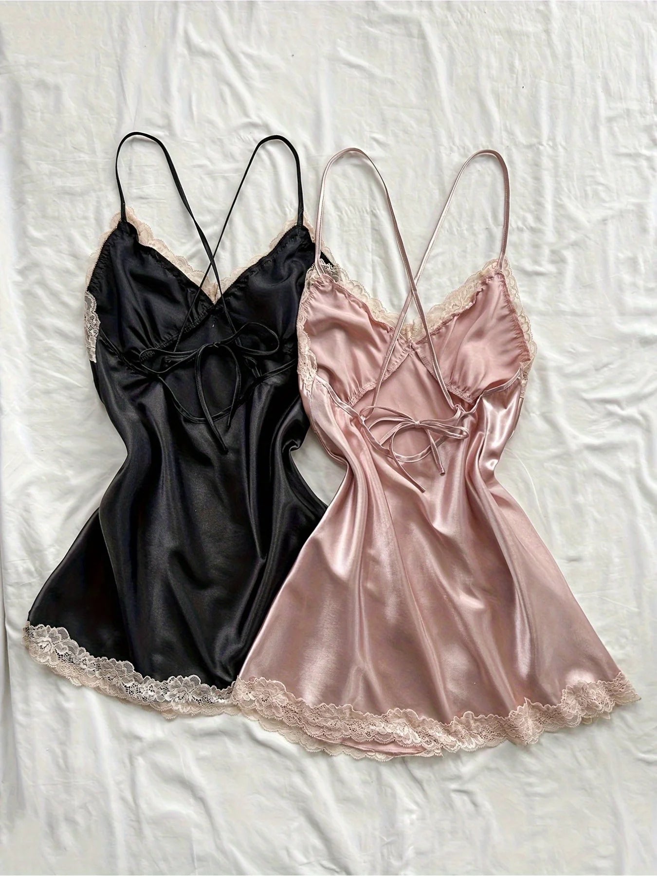 2Pcs Women Satin Sleepwear Set Black And Blush Ruched V Neck Strapless Nightgown Lingerie Dress All Season Nightwear
