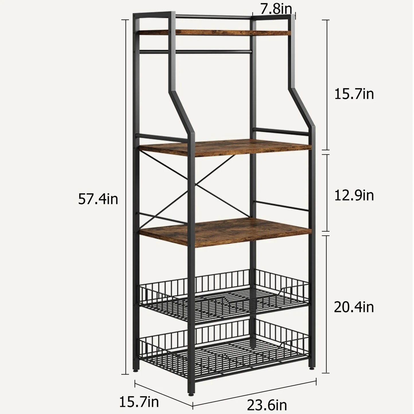 HiMISS Kitchen Bakers Rack With Microwave Oven Stand And Baskets