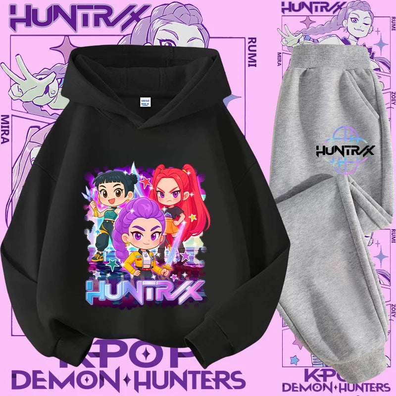 Kpop Demon Hunter Kids Hoodie And Top Set Two Piece Cartoon Print Unisex Casual Wear