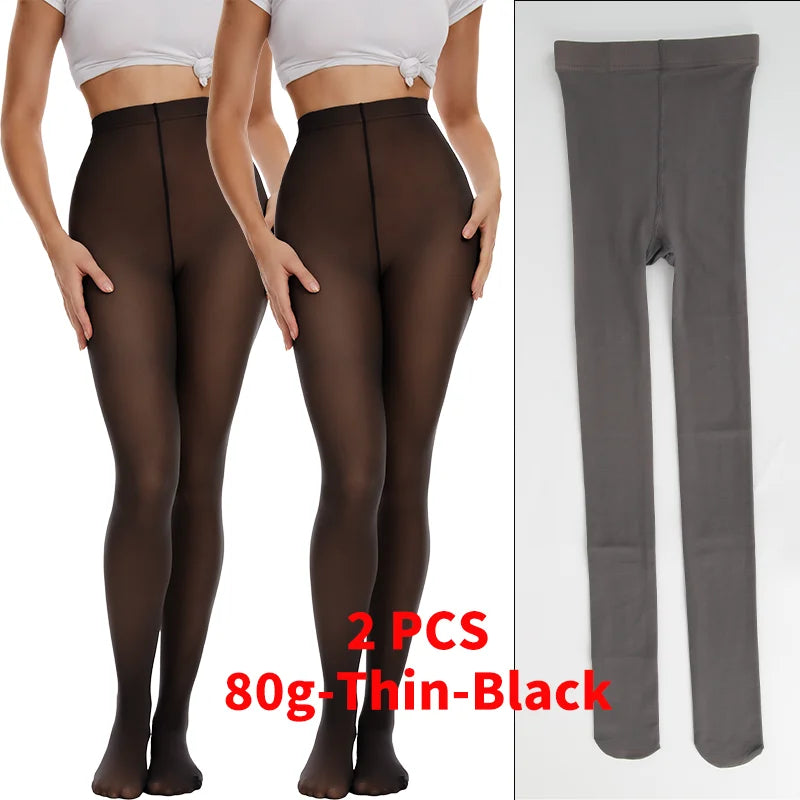 Women Thermal Fleece Tights High Waist 2 Pack Leggings