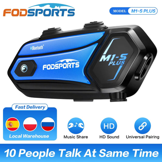 Fodsports M1 S Plus Motorcycle Intercom Headset Bluetooth for 10 Riders 2000M Range FM Radio Music Share