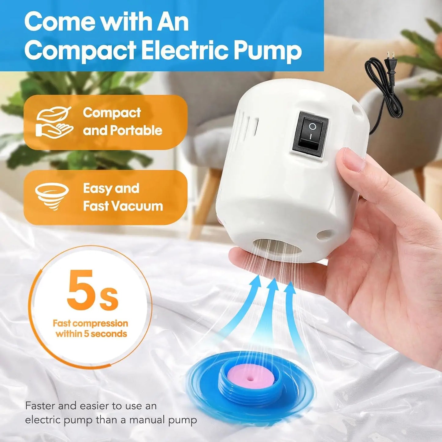 Travel Vacuum Storage Bags With Electric Pump 10 Pack