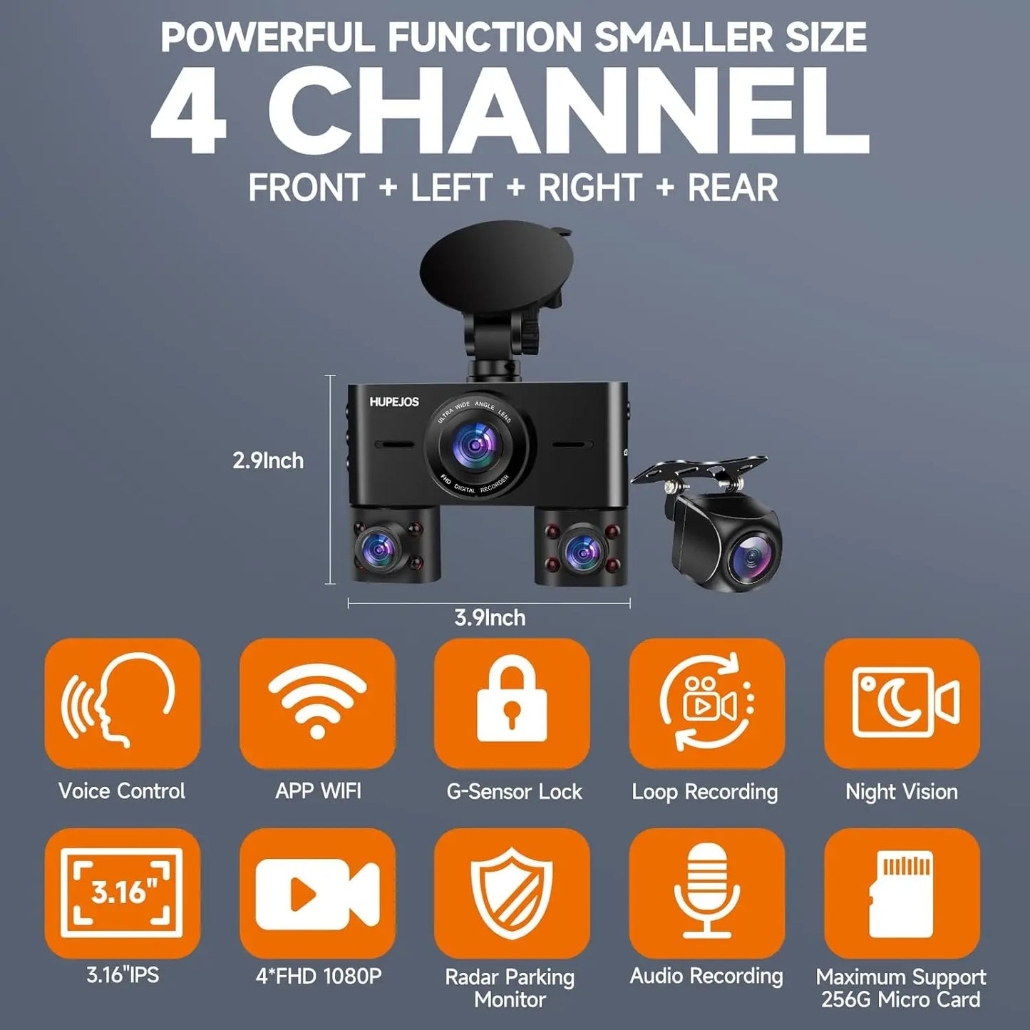 Kankeirr 360 Dash Cam Front Rear 4 Channel With WiFi