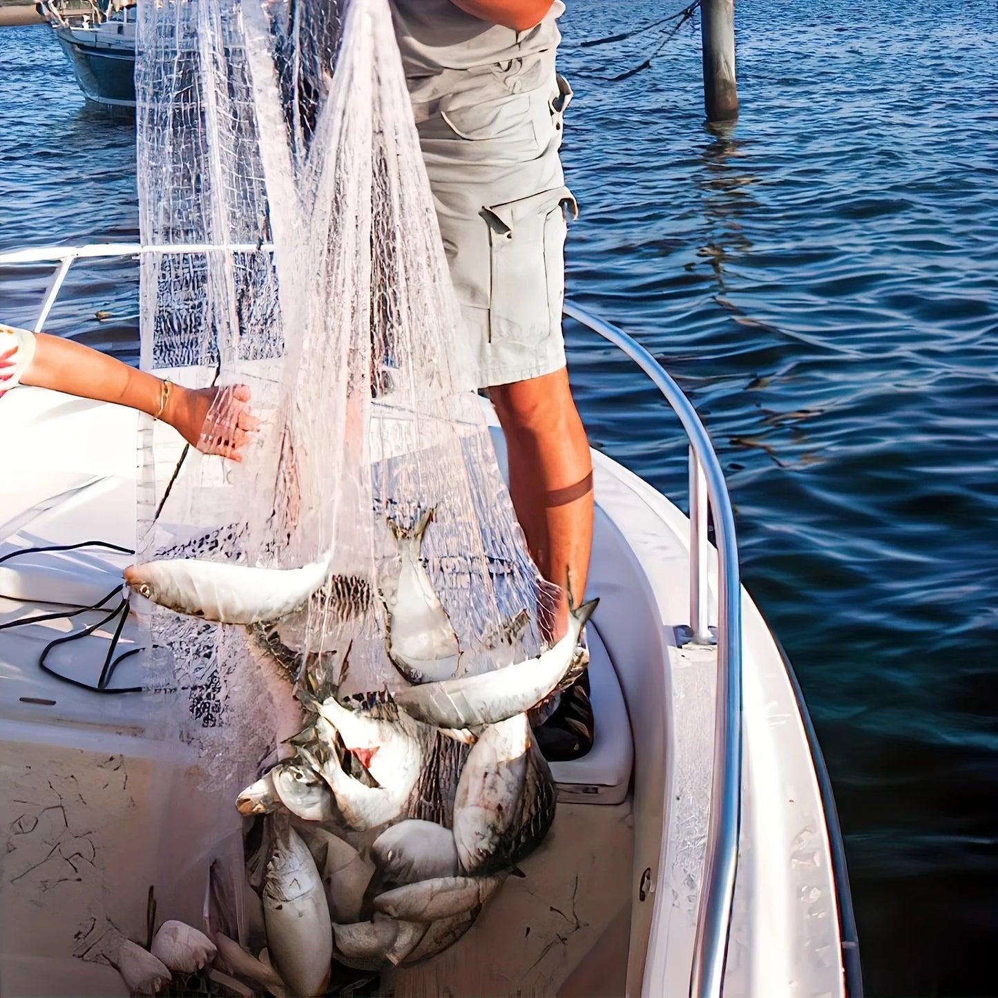 American Style Easy-Throw Fishing Cast Net, Durable Nylon Blend White Fishing Equipment, Handmade Sturdy Easy to Learn for Saltwater Freshwater All Fish Species，Christmas/Easter/Father's Day gifts