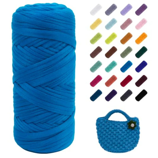 T-Shirt Yarn, 200g/196ft Elastic Fabric Cloth Knitting T Shirt Yarn, Peacock Blue Thick Crochet Fabric Ribbon for Crocheting Ba