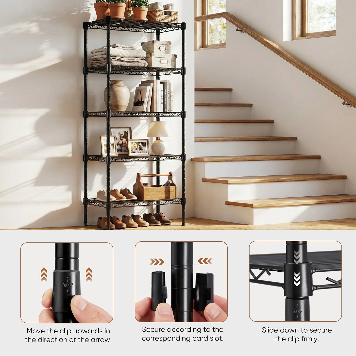 MCQ 3-5 Tier Metal Storage Shelves Adjustable Standing Storage Rack Shelf Heavy Duty Steel Shelving Unit Organizers for Home