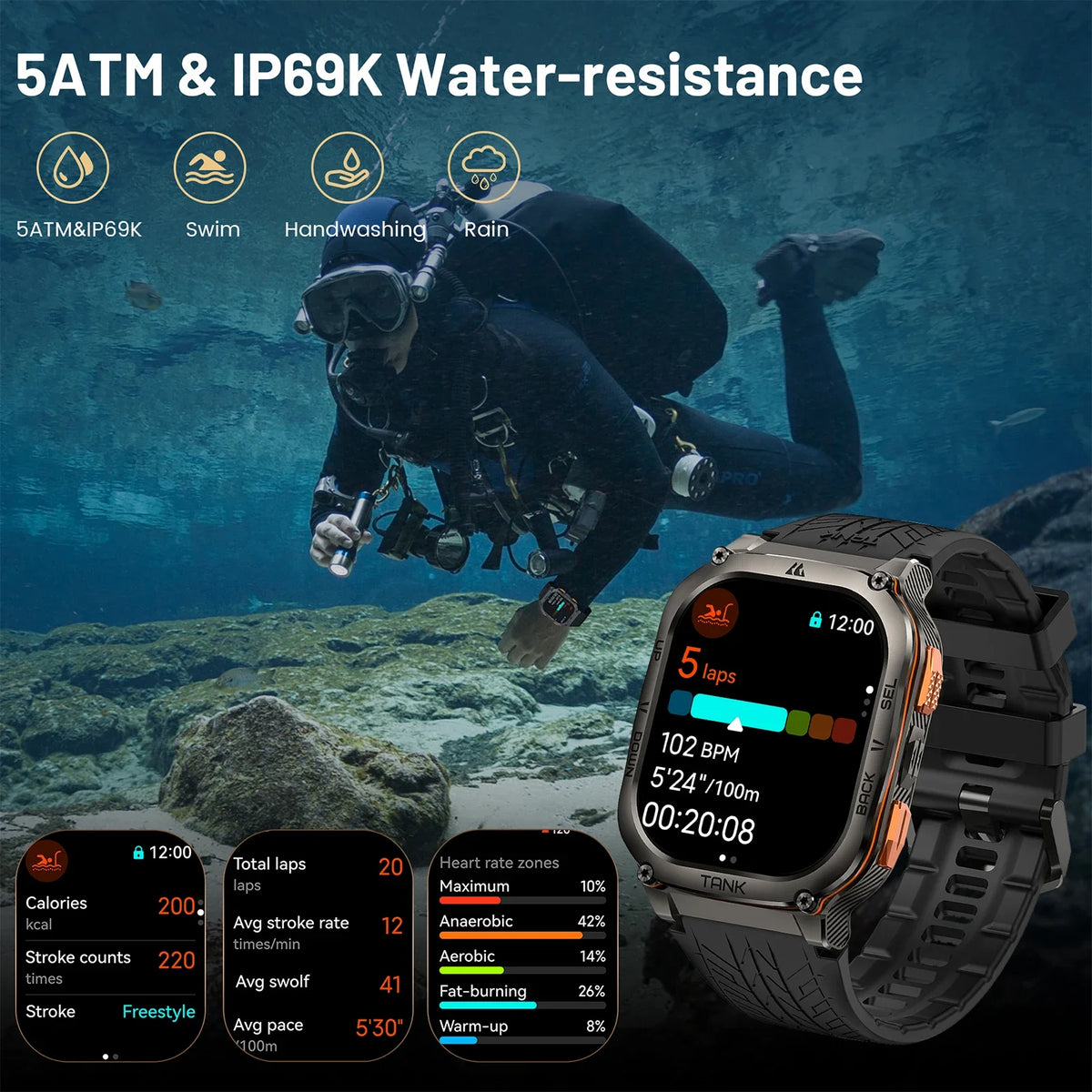 KOSPET Tank M3 Ultra GPS Smartwatch Calls Health Tracker Waterproof