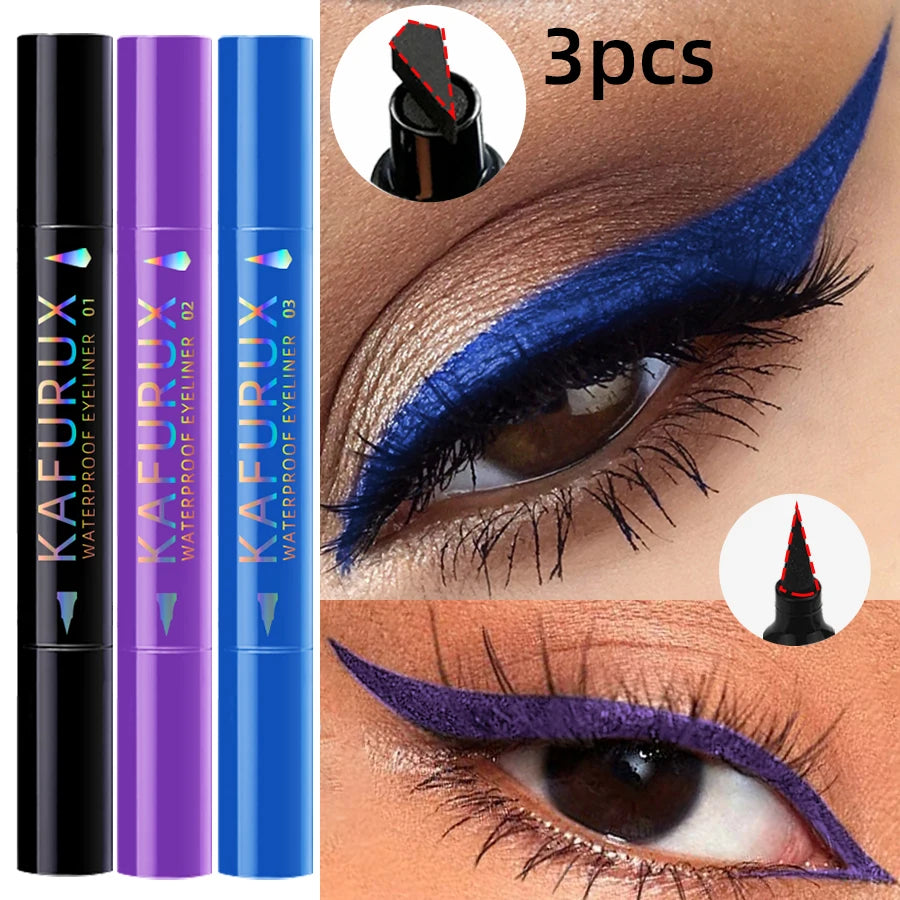 3pcs Colors Double Head Star Seal Eyeliner Waterproof Stamp Pen Black Blue Purple Eye Liner Pencil Long Lasting Fast Drying Lazy Eye Makeup Eye Cosmetic for Women Gifts