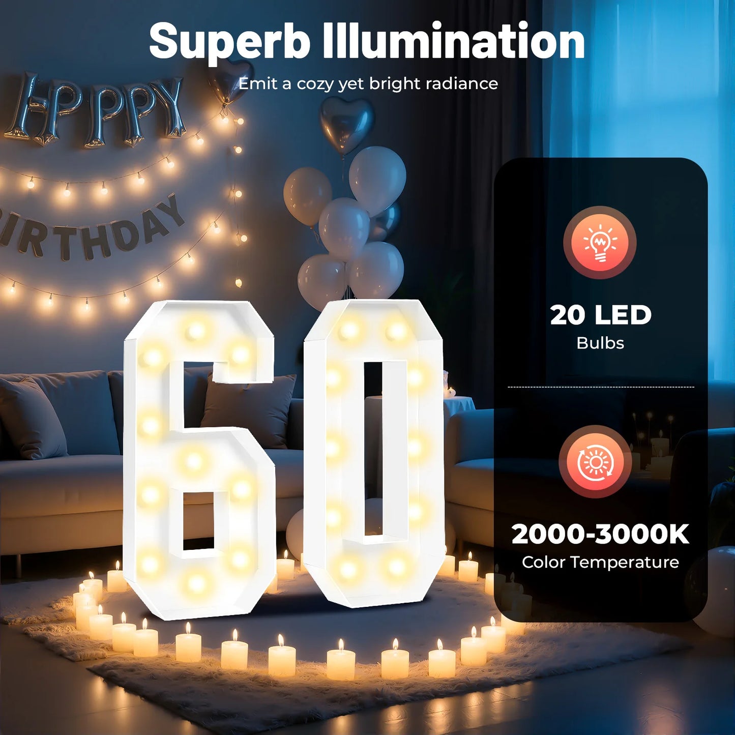 Glowing Digit Number Sets For Birthday Celebration Decor